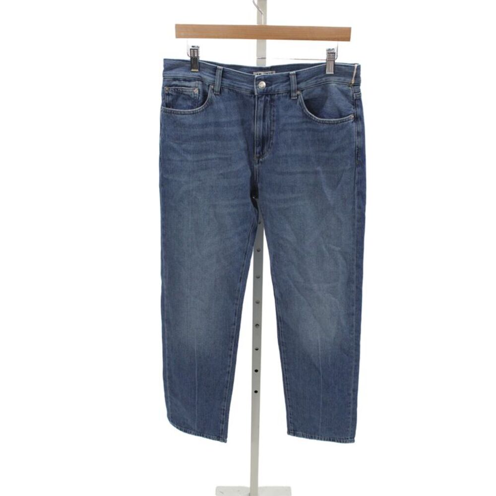 Le Jean Womens Straight Jeans Blue Mid-Rise Button 100% Cotton Size 28